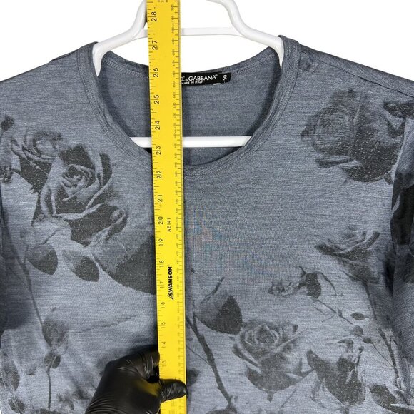 Dolce & Gabbana Men 50 L Black Rose T-Shirt Made In Italy 100% Silk Leather Logo - Picture 12 of 13